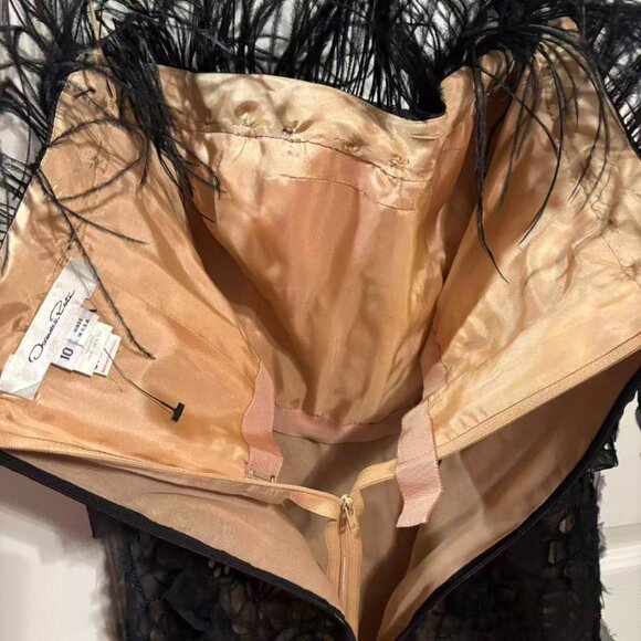 Oscar de la Renta F/W 2004 Silk Ostrich Feather Beaded Embellished Dress Sz 10 - Picture 12 of 13